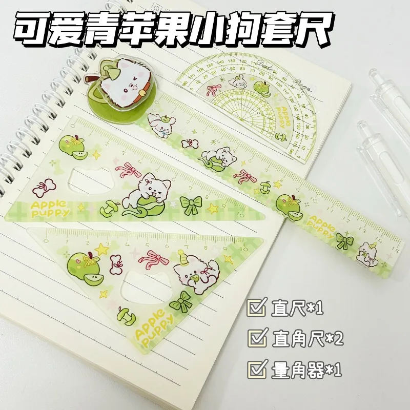Cartoon 4pcs Ruler Set, Acrylic Straight Ruler Triangle Ruler Protractor, Cute Stationery Measuring Tools for Students