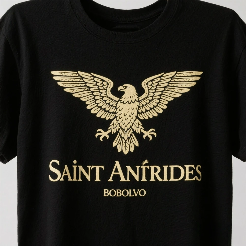 double-headed eagle, third, Spain, cross San Andres, cross Bordeaux short-sleeved T-shirt and round neck men, cotton,  T-shirt .