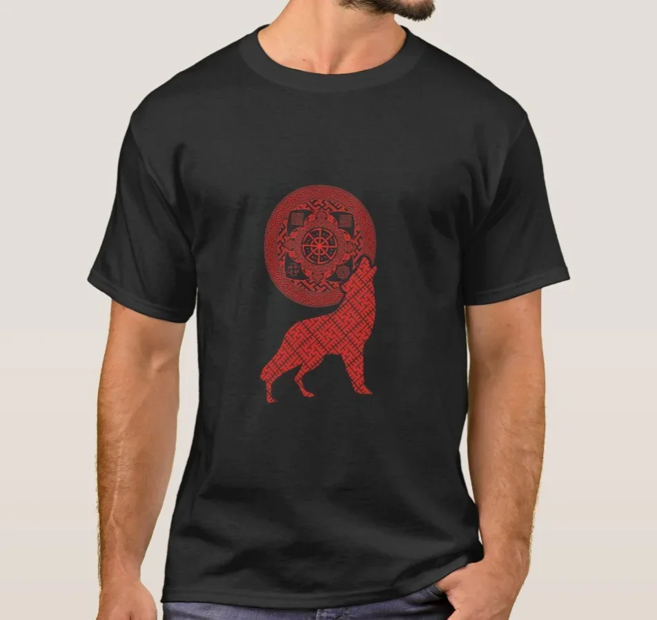 Svetoch Double Kolovrat Slavic God Symbol with Wolf Printed T-Shirt. Summer Cotton Short Sleeve O-Neck Unisex T Shirt New S-3XL