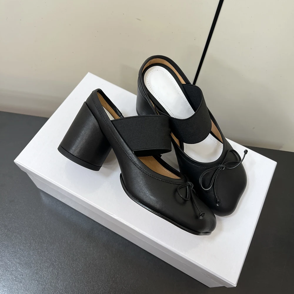 Designer Summer Flats Women's Shoes Genuine Leather Mary Janes with Chunky Heel Fashionable Casual Style Single Shoes