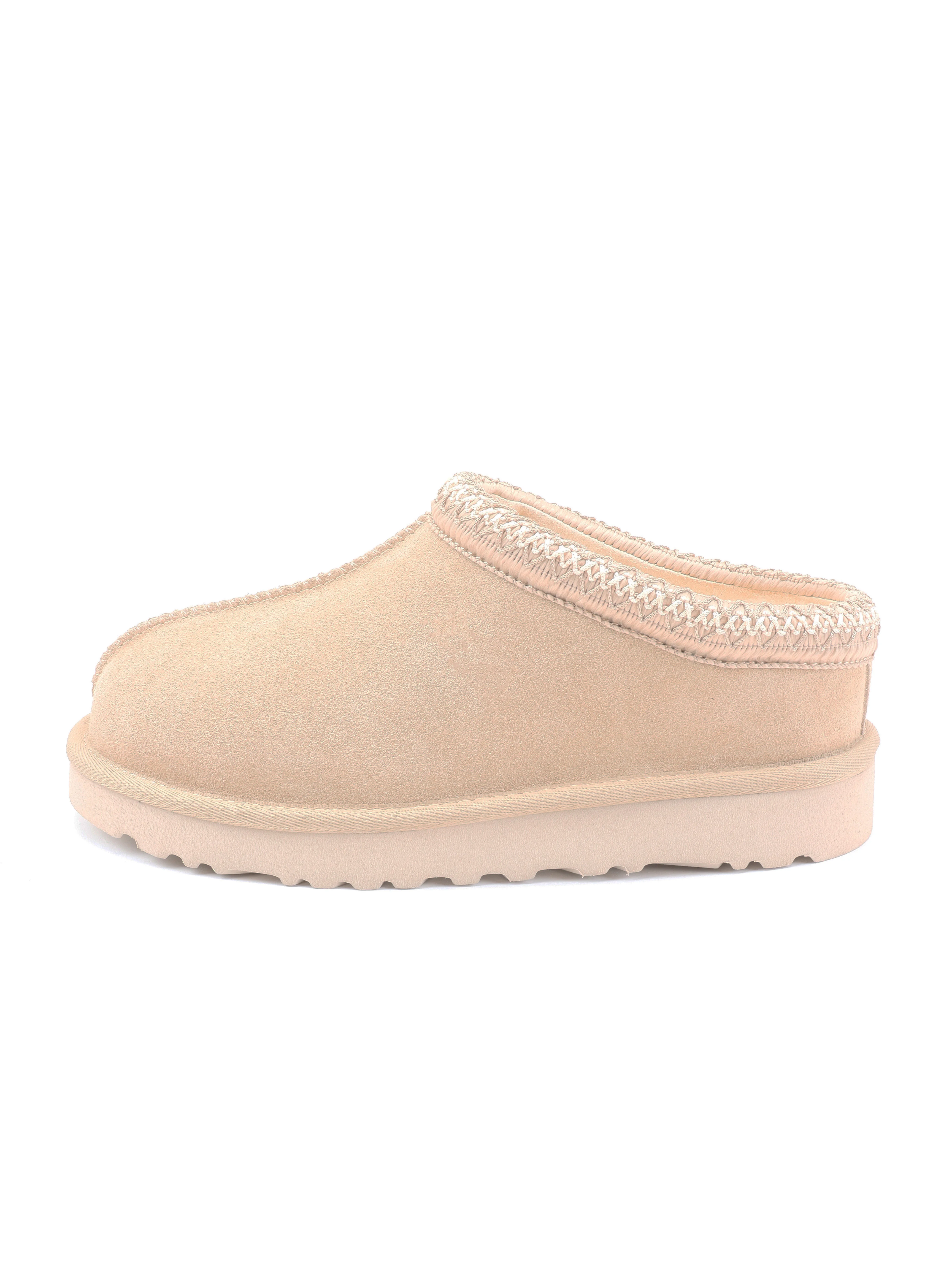 Women's Genuine Cow Suede Wool Lining Slippers Winter Warm Platform Mules EVA High-Elastic Sole Indoor Outdoor Slip-on Shoes