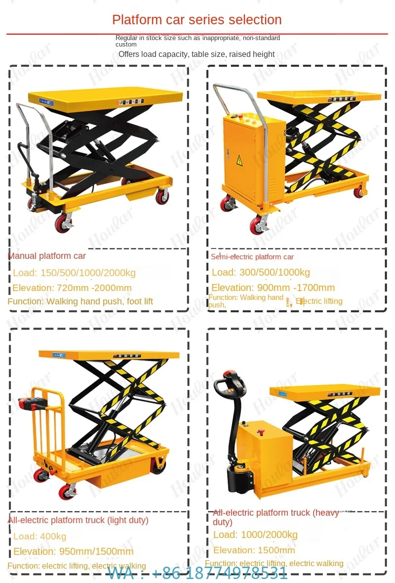 Bonsai Hydraulic Hand Push Hydraulic Plate Lifting Truck Preferential 500kg Scissors Lift Platform Truck for Lawn Mobile
