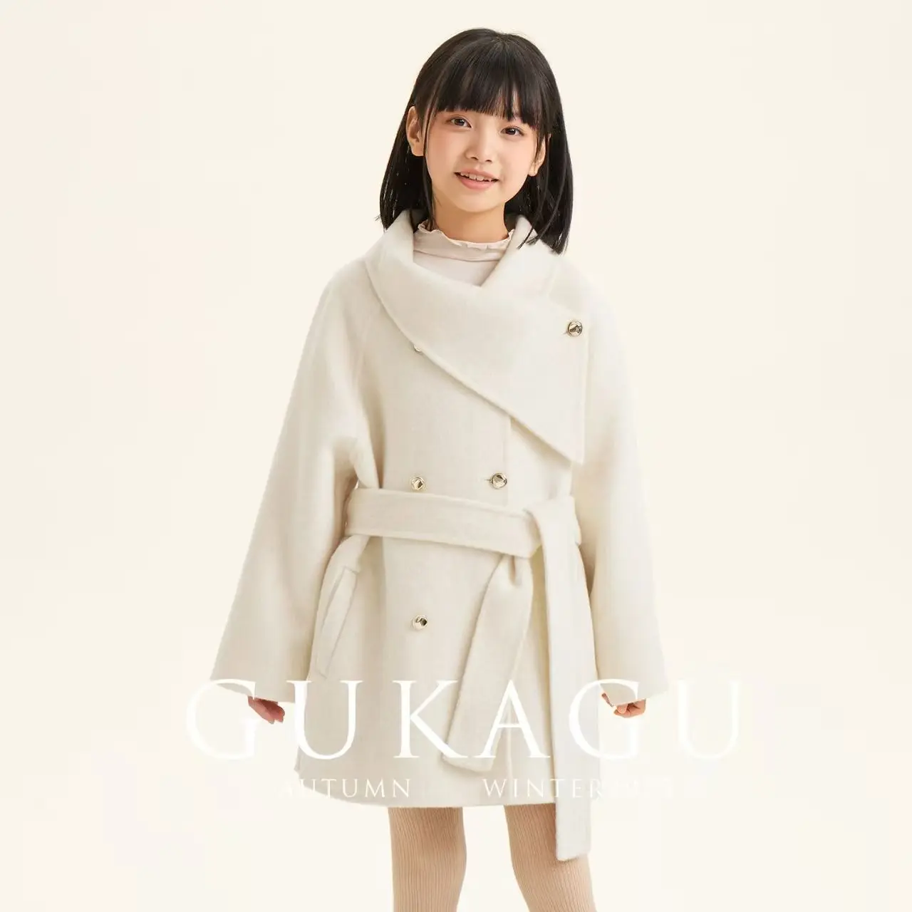 Girls' Double-sided Woolen Coat Medium To Long 2026 Autumn And Winter New Style Children's Fashionable Woolen Coat