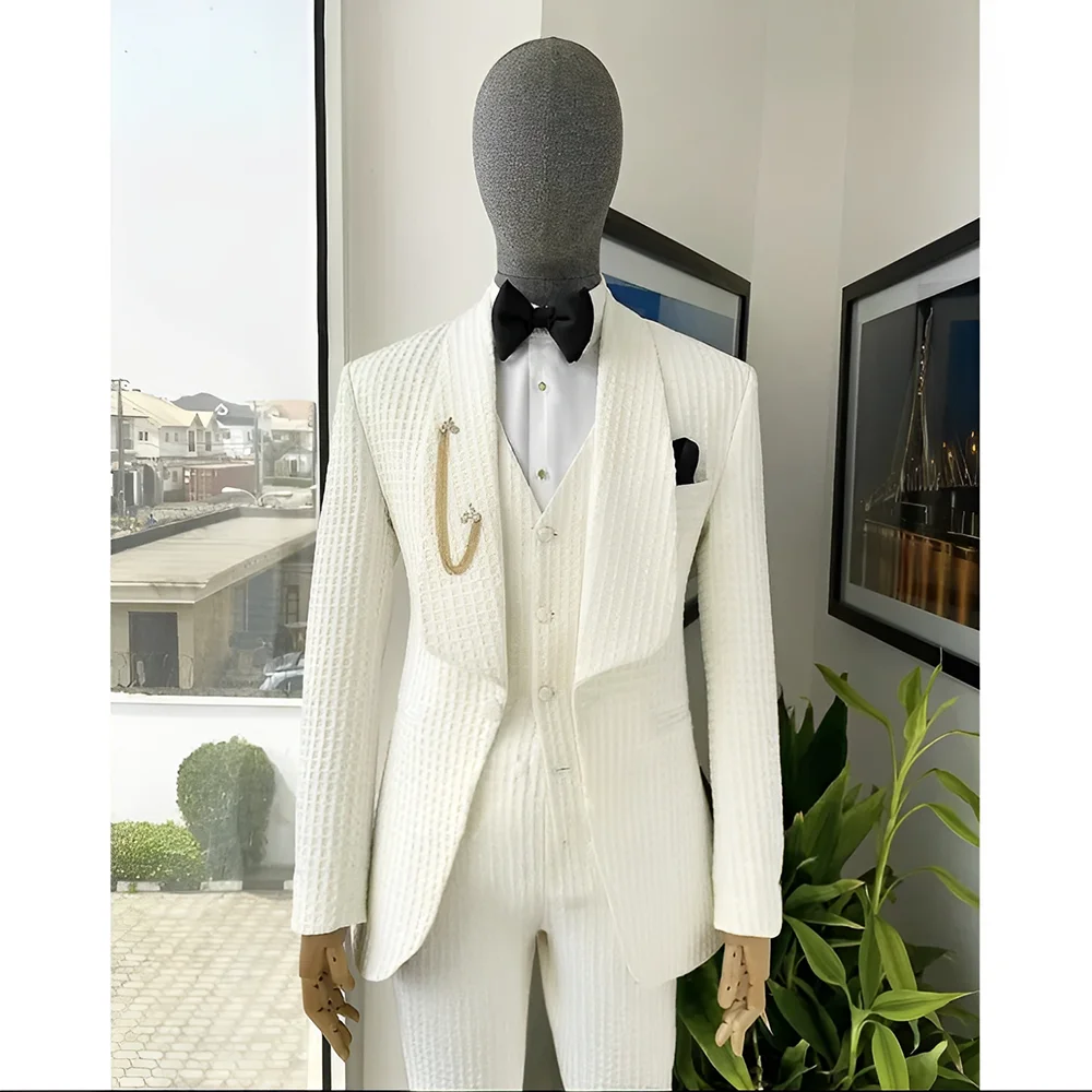 White Wedding Groom Tuxedo Jacket Pants Vest Three-piece Suit High Quality Suit for Men Tailor-made Blazer