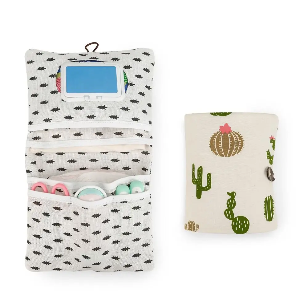 Cartoon Pattern Baby Diapers Storage Pouch Portable Multi-Compartment Stroller Storage Bags Foldable Soft