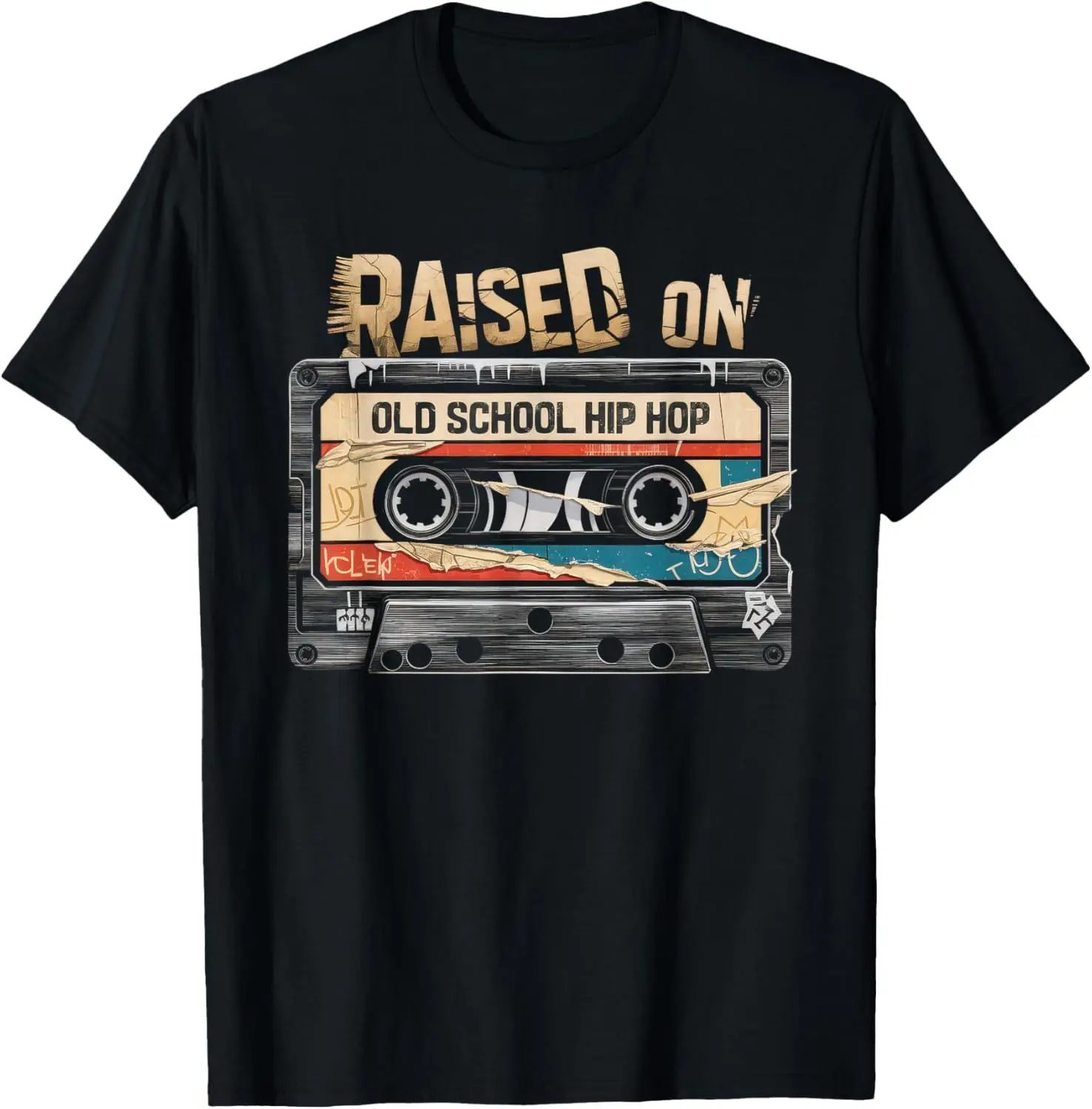 Raised on Old School Hip-hop Cassette Graffiti Rap T-Shirt 100% Cotton O-Neck Short Sleeve Summer Casual Mens T-shirt Streetwear