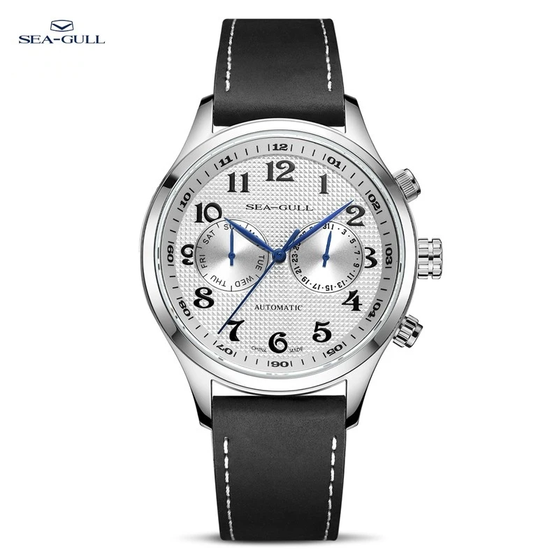 SeaGull Dual Time Zone Man Watch Day-Date Calendar Automatic Mechanical Wristwatches 42mm 50M Waterproof Watches for Man 6063