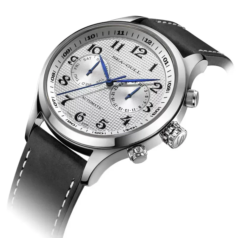 SeaGull Dual Time Zone Man Watch Day-Date Calendar Automatic Mechanical Wristwatches 42mm 50M Waterproof Watches for Man 6063