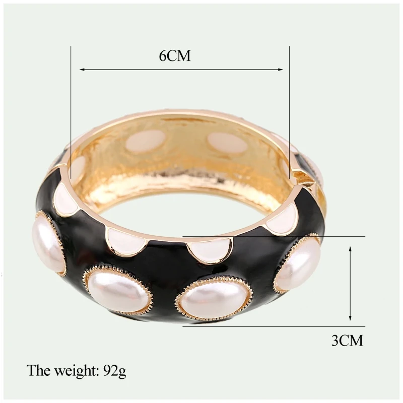 Luxury Enameled Cuff Bangle with Imitation Oval Pearls - New Women's Statement Bracelet Jewelry