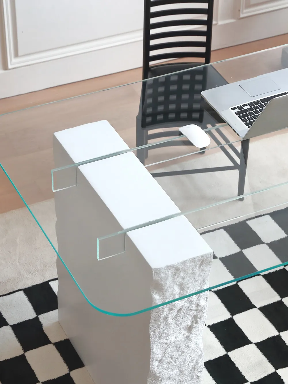 Dining table Italian household light luxury Nordic imitation stone glass dining table rectangular oval island