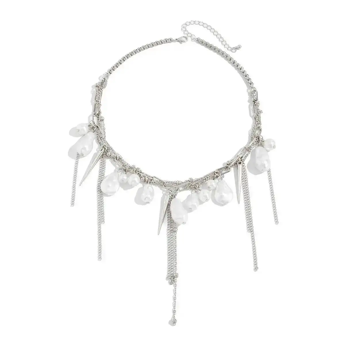 Ingemark Luxury Baroque Imitation Pearl Pendant Necklace for Women Elegant Retro Metal Tassel Chain Choker Boho Neck Jewelry