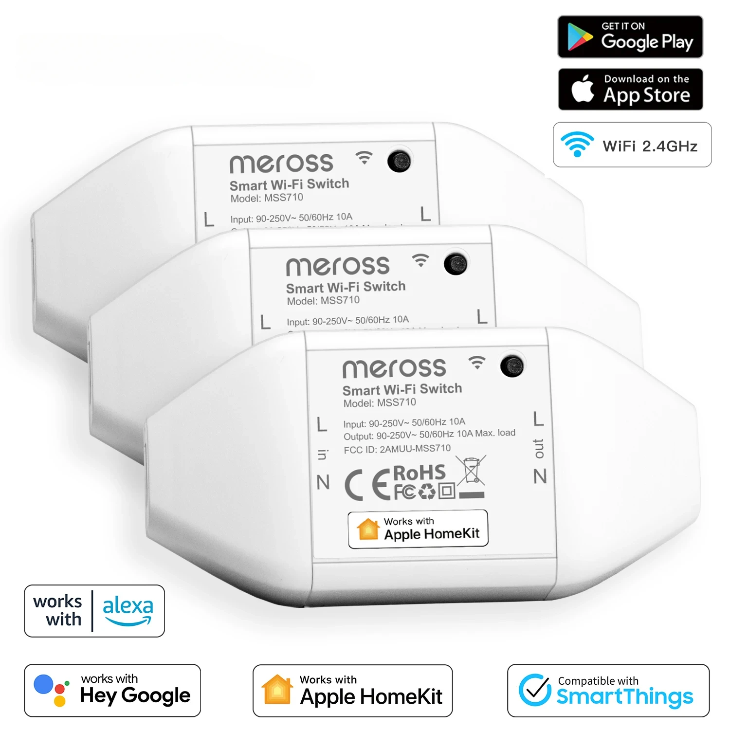 Meross HomeKit Smart WiFi Switch, Smart DIY Switch, Works with HomeKit, Siri, Alexa, Google Assistant and SmartThings
