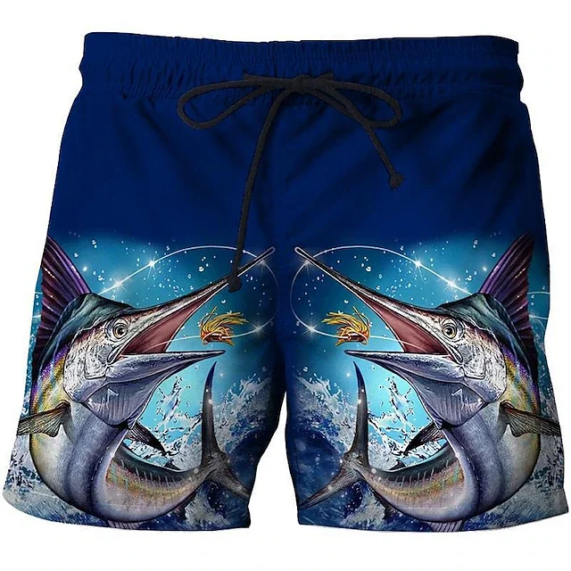 Men Swim Trunks Vintage 3D Fishing Print Beach Shorts Quick Dry Outdoor Leisure Sports Shorts Swimwear Fashion Streetwear 2026