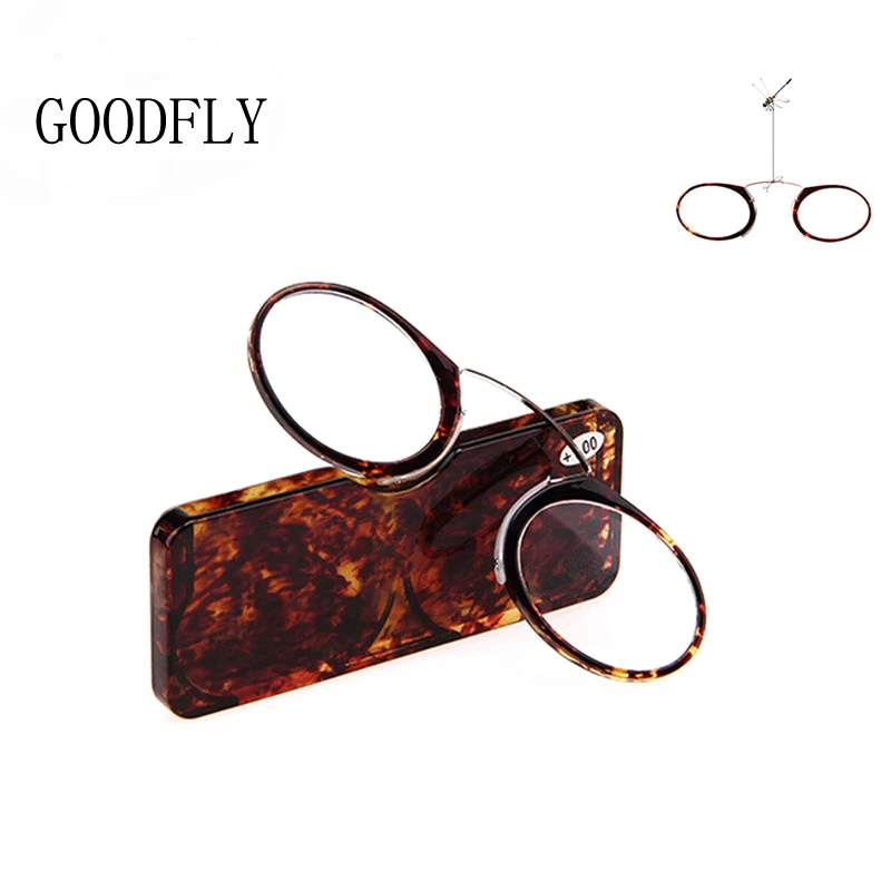 Mini round Reading Glasses for Men & Women with Nose Clip Blue Light Blocking Portable Wallet Presbyopic Glasses with Case