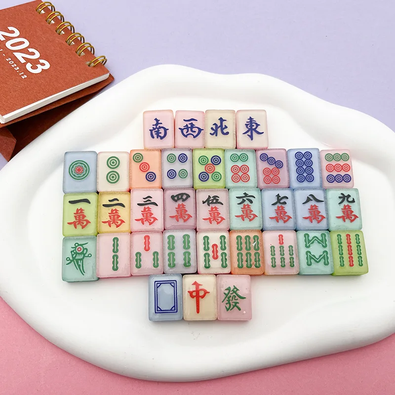 3/5/10/20 PCS Funny Spoof Simulation Small Mahjong Game glow in the dark Miniature Accessories Milk DIY Phone Case Glowing Toys