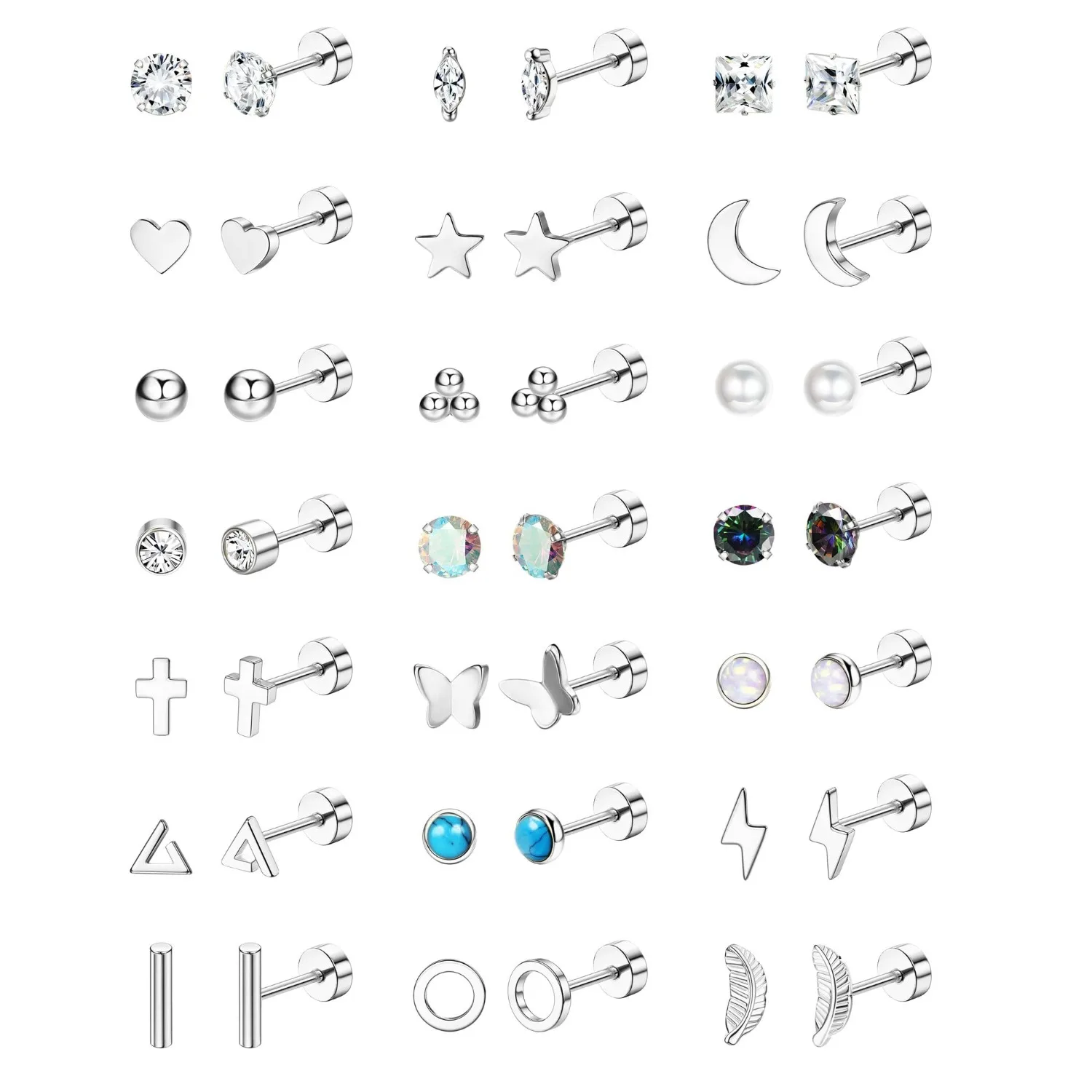 Florideco 1Pair Hypoallergenic Flat Back Stud Earrings for Women Men Surgical Stainless Steel Cartilage Studs Earrings Piercing