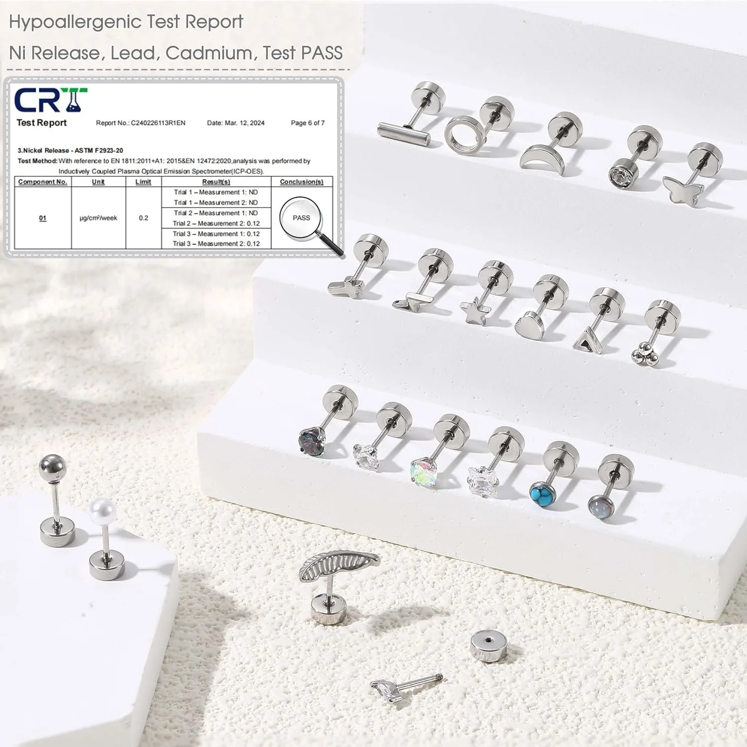 Florideco 1Pair Hypoallergenic Flat Back Stud Earrings for Women Men Surgical Stainless Steel Cartilage Studs Earrings Piercing