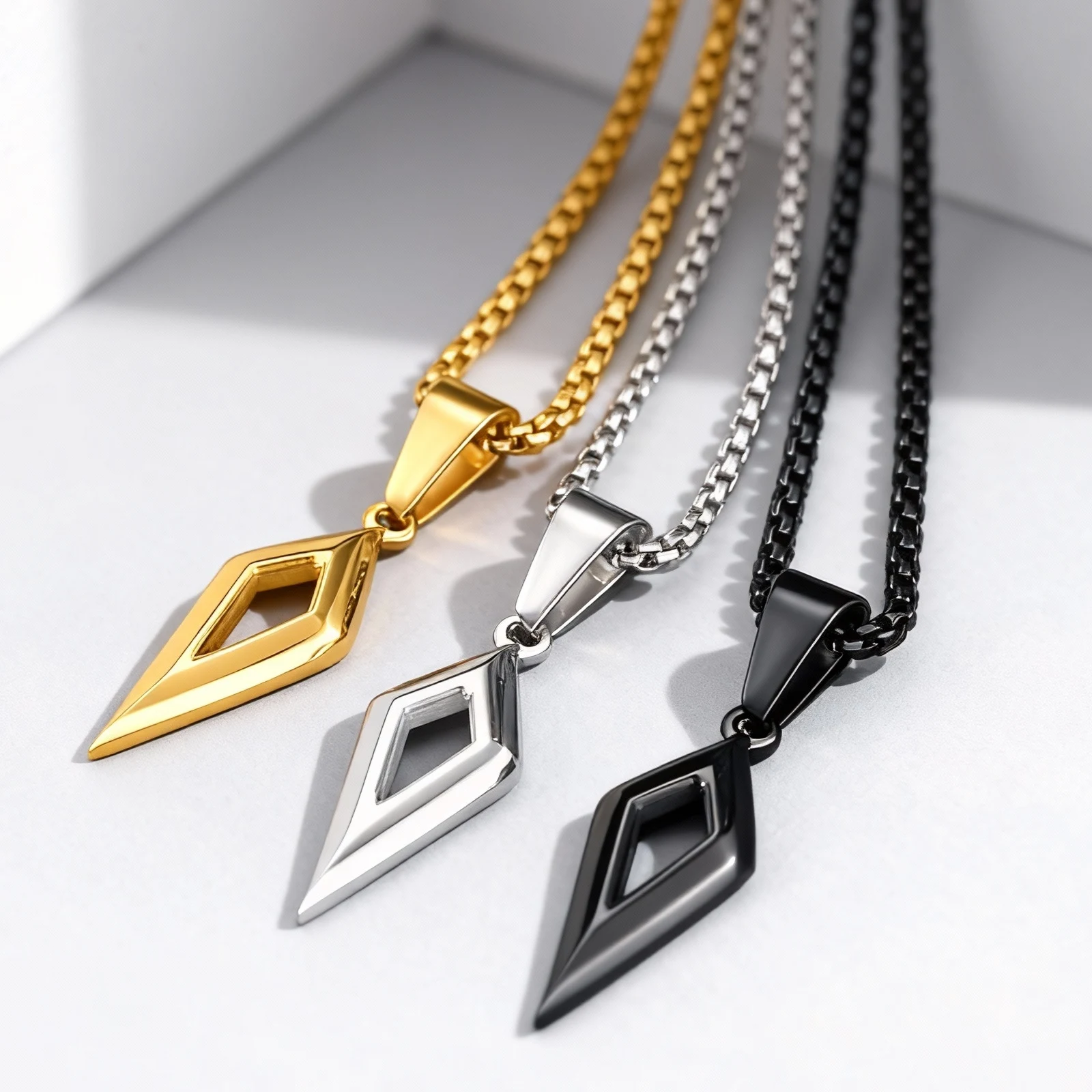 Classic Stainless Steel Four-Pointed Star Pendant Necklace for Women Men Fashionable Punk Metal Jewelry