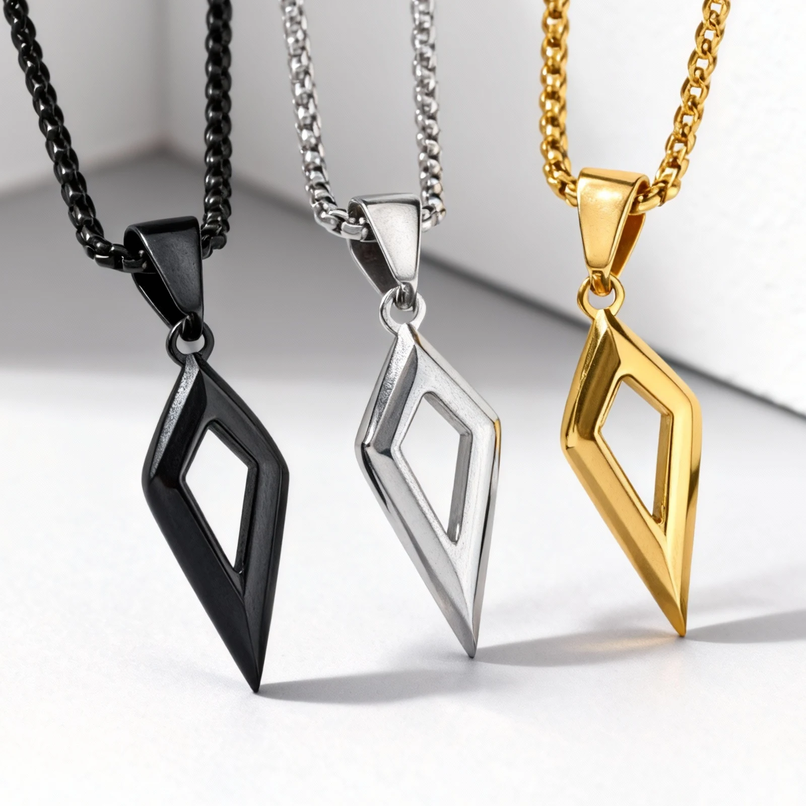 Classic Stainless Steel Four-Pointed Star Pendant Necklace for Women Men Fashionable Punk Metal Jewelry