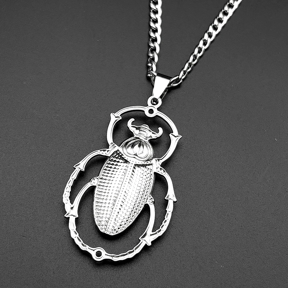 Big Scarab Beetle Pendant Necklace for Women Men Stainless Steel Gold Color Animal Insect Egyptian Chain Necklaces Gift Jewelry