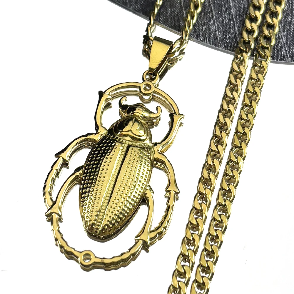 Big Scarab Beetle Pendant Necklace for Women Men Stainless Steel Gold Color Animal Insect Egyptian Chain Necklaces Gift Jewelry