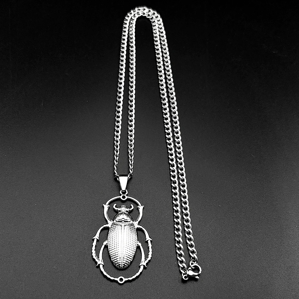 Big Scarab Beetle Pendant Necklace for Women Men Stainless Steel Gold Color Animal Insect Egyptian Chain Necklaces Gift Jewelry