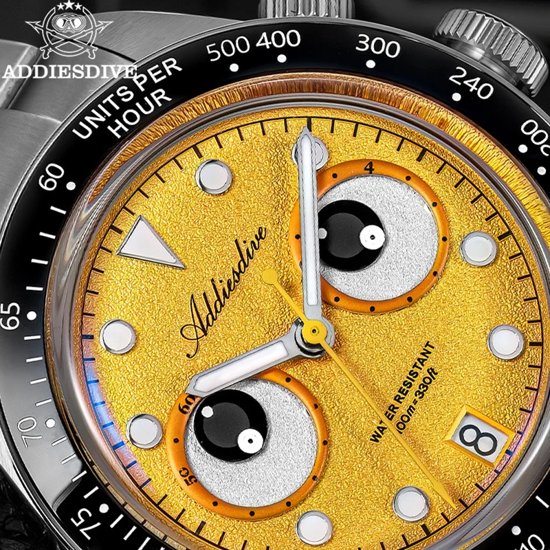 ADDIESDIVE Watch Men Ceamic Bezel VK64 Quartz Wristwatch New Luxury Chronograph BGW9 Luminous Diving 100m Waterproof Watch D2557