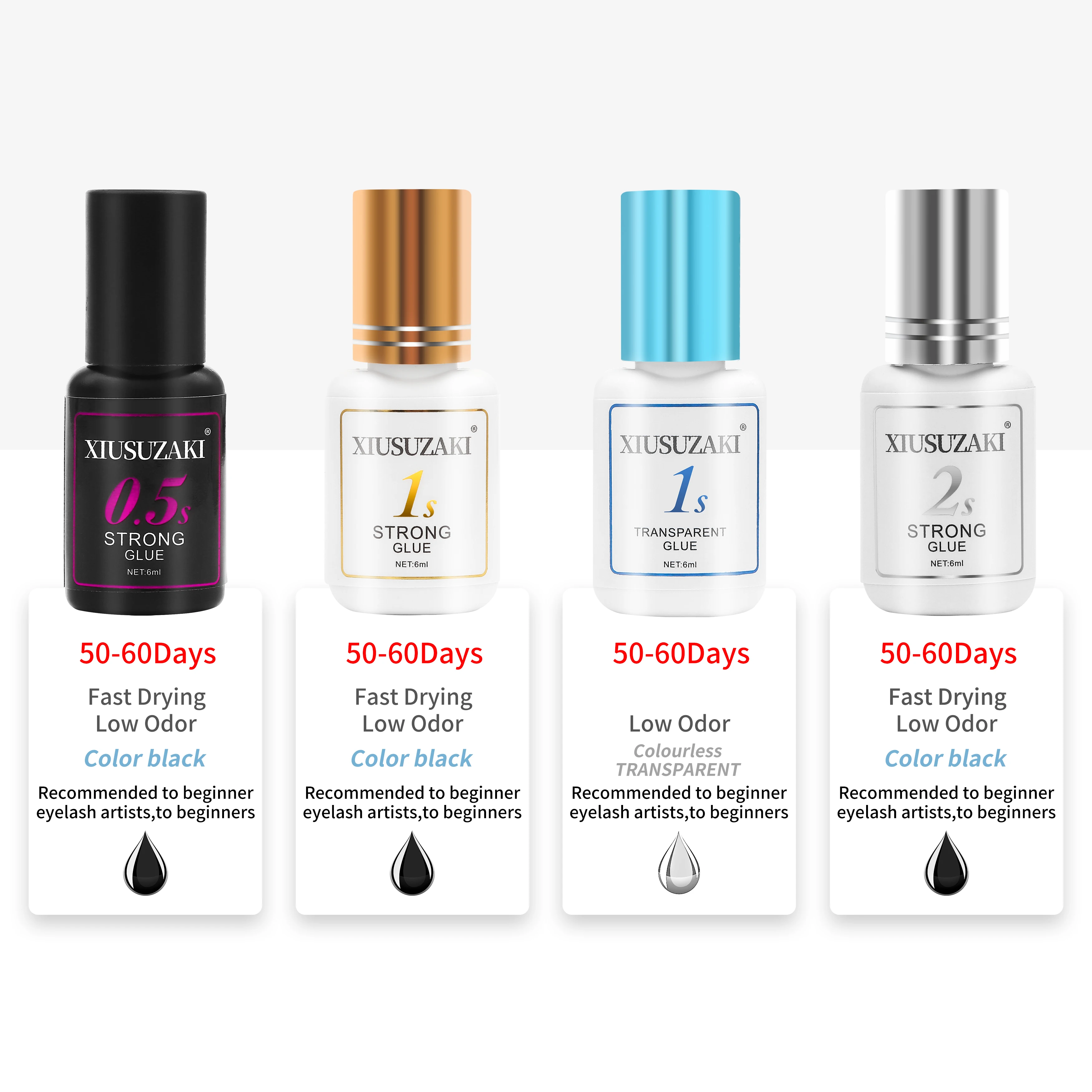 XIUSUZAKI 6ml False Eyelash Glue 0.5s 1 Second Fast Drying Strong Black Transparent Adhesive Lower Irritation UV Lash Glue