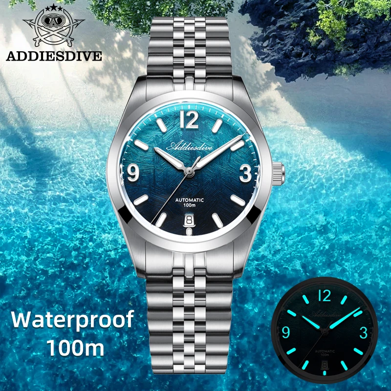 ADDIESDIVE AD2547 Men Luxury Automatic Mechanical Watch 100M Diver Sapphire Crystal Stainless Steel Watch Luminous Dial Mens New