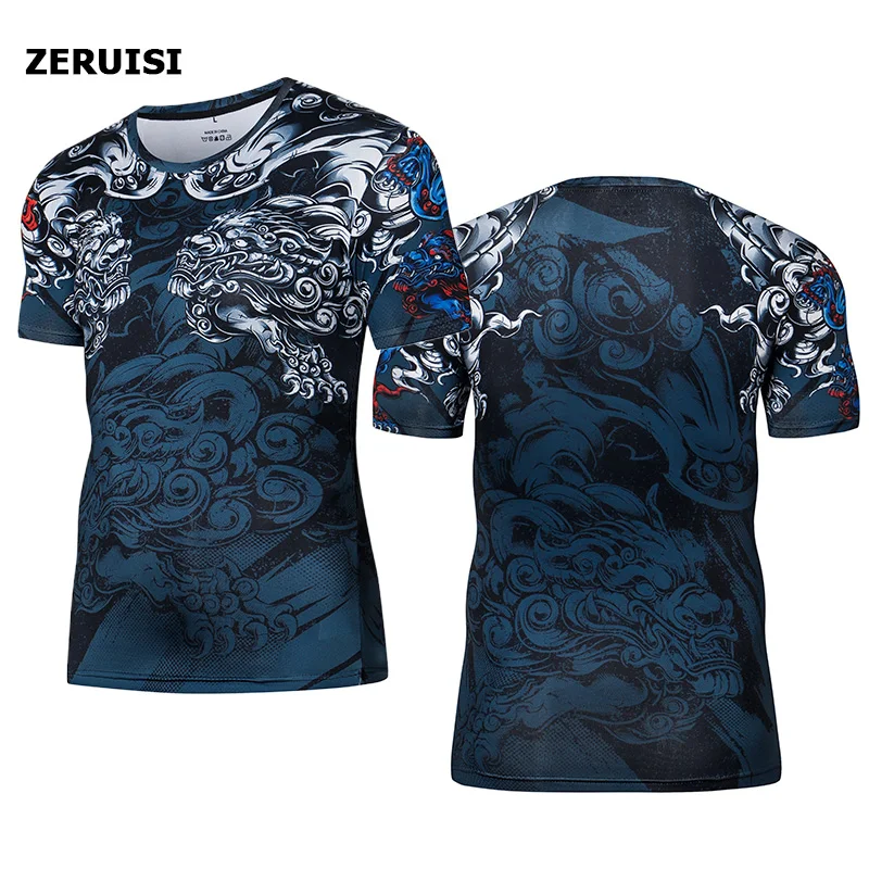 Summer Men's Compression T-Shirt Tops Harajuku Skull 3D Streetwear Running Sports Gym Men's Clothing