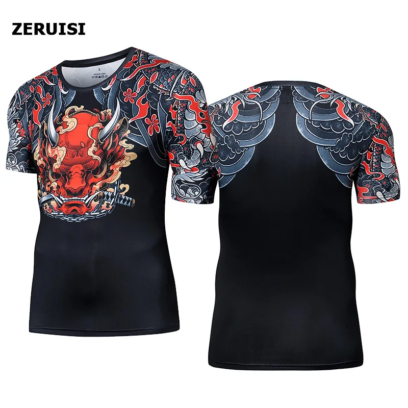 Summer Men's Compression T-Shirt Tops Harajuku Skull 3D Streetwear Running Sports Gym Men's Clothing