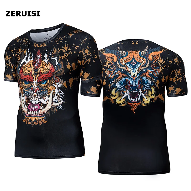 Summer Men's Compression T-Shirt Tops Harajuku Skull 3D Streetwear Running Sports Gym Men's Clothing