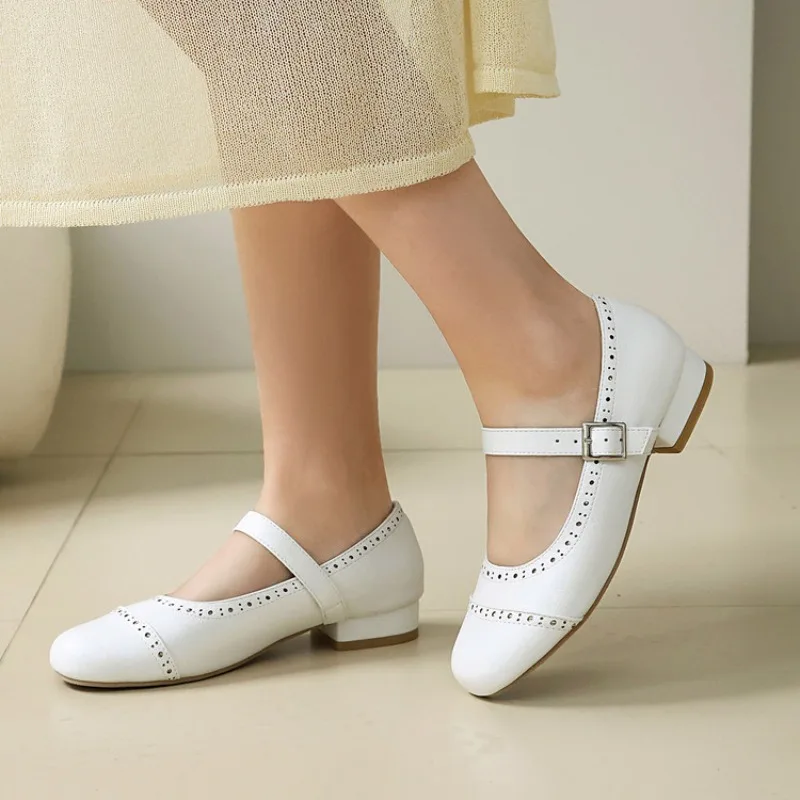 2026 Spring/Summer Fashion Pink Women's Round Head Low Heel Thick Soled Shoes Suitable for Office Women's Daily Wear