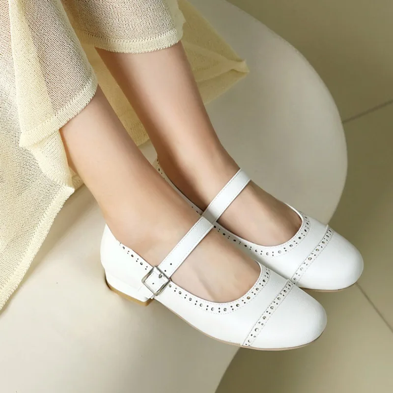 2026 Spring/Summer Fashion Pink Women's Round Head Low Heel Thick Soled Shoes Suitable for Office Women's Daily Wear