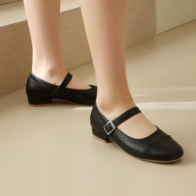 2026 Spring/Summer Fashion Pink Women's Round Head Low Heel Thick Soled Shoes Suitable for Office Women's Daily Wear
