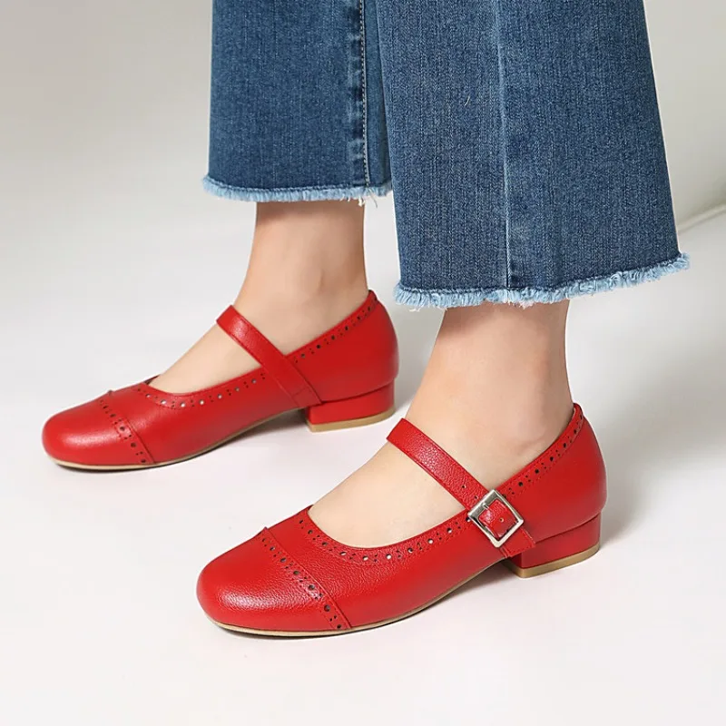 2026 Spring/Summer Fashion Pink Women's Round Head Low Heel Thick Soled Shoes Suitable for Office Women's Daily Wear