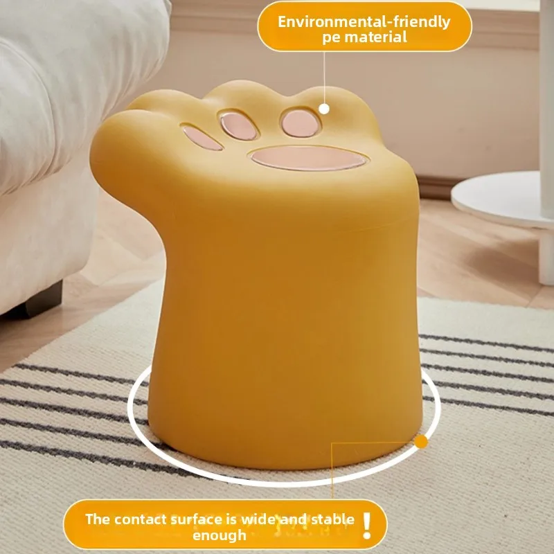 Cream Style Cat Paw Shoe Stool One-Piece Plastic Footrest for Home Entry Balcony Window Cute Animal Themed Bench