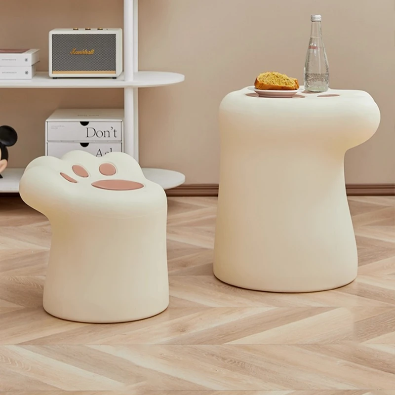 Cream Style Cat Paw Shoe Stool One-Piece Plastic Footrest for Home Entry Balcony Window Cute Animal Themed Bench