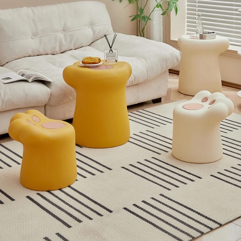 Cream Style Cat Paw Shoe Stool One-Piece Plastic Footrest for Home Entry Balcony Window Cute Animal Themed Bench