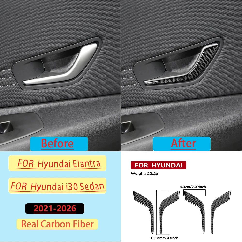 Real Carbon Fiber For Hyundai Elantra/i30 Sedan 2021-2026 Car Door Handle Trim Customizable Car Sticker Interior Accessories