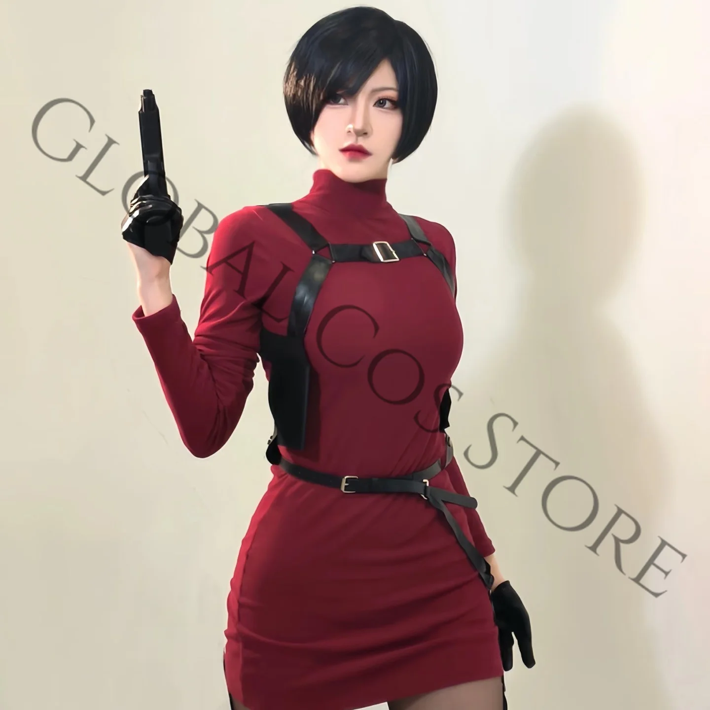 Movie Resident Evil 4 Remake Cosplay Ada Wong Costume Gloves Sweater Props Wig Set for Halloween Carnival Party Dress Up