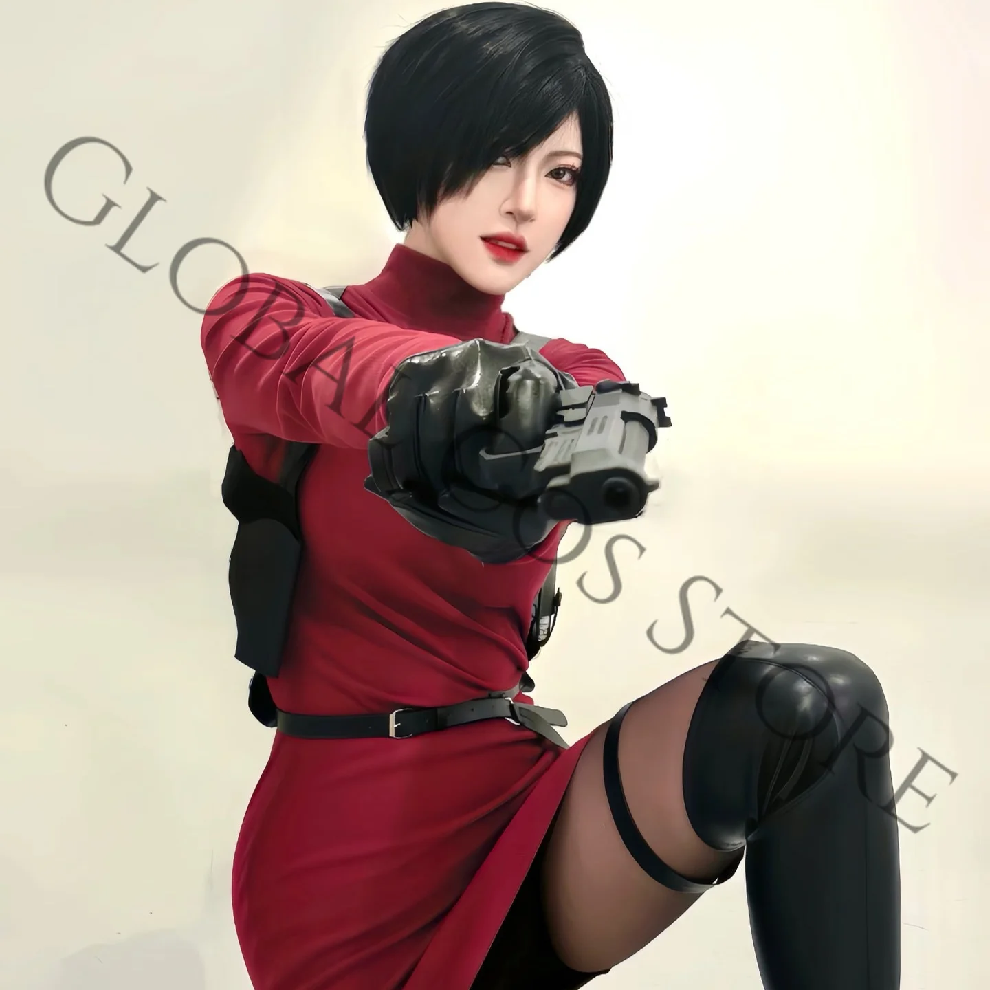 Movie Resident Evil 4 Remake Cosplay Ada Wong Costume Gloves Sweater Props Wig Set for Halloween Carnival Party Dress Up