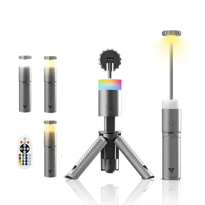 Rechargeable Camping Light Portable LED Tent Lamp Outdoor Fill Lighting with Telescopic Tripod Stand for Night Hiking