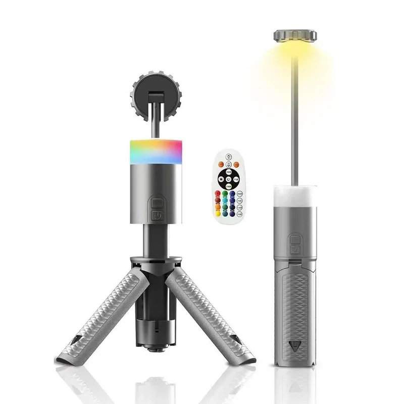 Rechargeable Camping Light Portable LED Tent Lamp Outdoor Fill Lighting with Telescopic Tripod Stand for Night Hiking