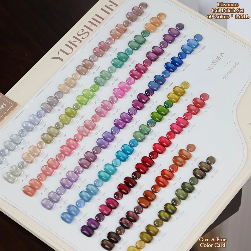 New 60 Colors Glass Bead Cat Eye Gel Polish Set Transparent Magnetic UV Gel Nail Art Kit With Color Chart Display Book Manicure