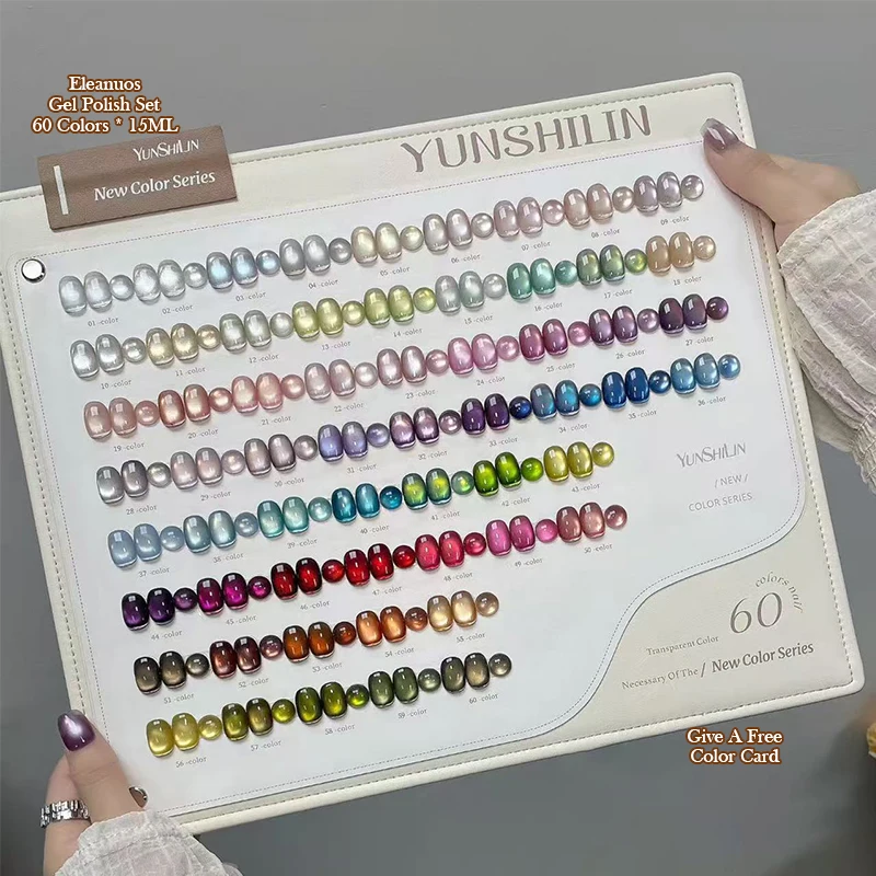 New 60 Colors Glass Bead Cat Eye Gel Polish Set Transparent Magnetic UV Gel Nail Art Kit With Color Chart Display Book Manicure