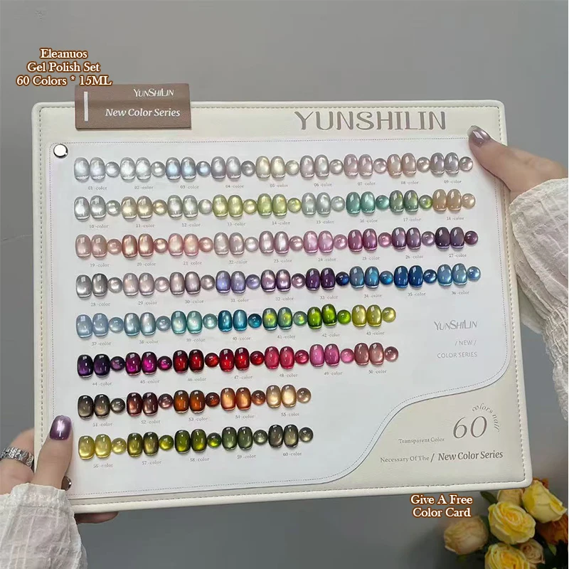 New 60 Colors Glass Bead Cat Eye Gel Polish Set Transparent Magnetic UV Gel Nail Art Kit With Color Chart Display Book Manicure