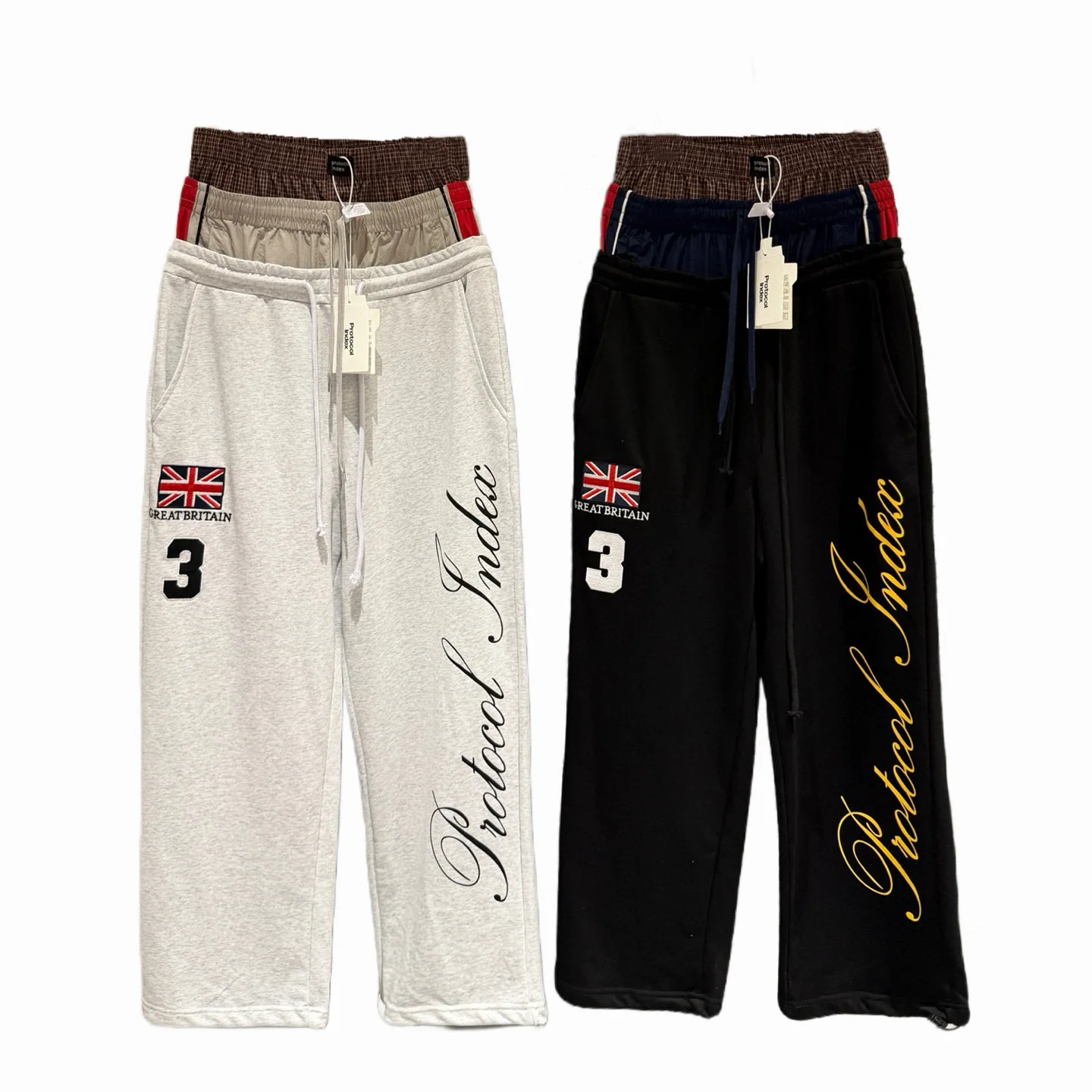Protocol index fake three-pocket waist pants national flag embroidery loose casual trendy wide-leg sports pants
