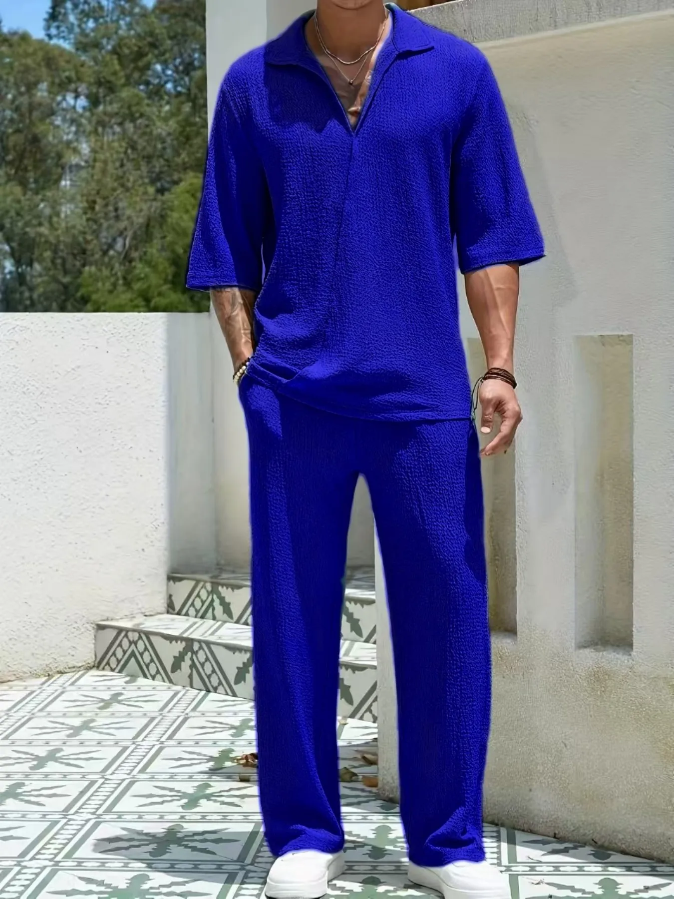 Summer Men's Fashion Short Sleeve Long Pants Casual Set Sporty Leisure Outfit