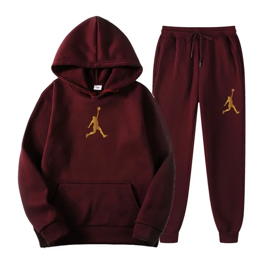 Trendy spring and autumn casual men's sportswear set, fashionable outdoor jogging men's and women's pullover + pants 2-piece set